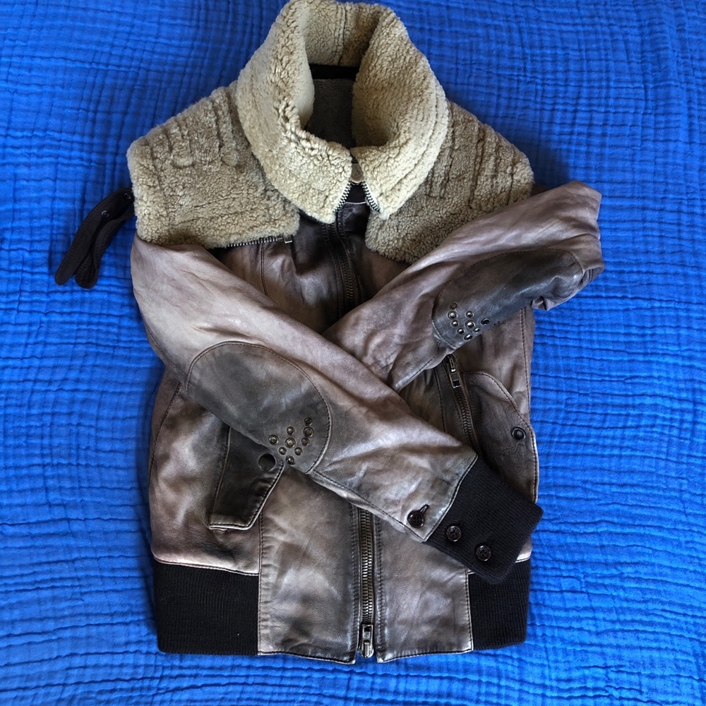 SWORD DISTRESSED AVIATOR MOTO LEATHER JACKET ITALY SIZE XS - Picture 9 of 15